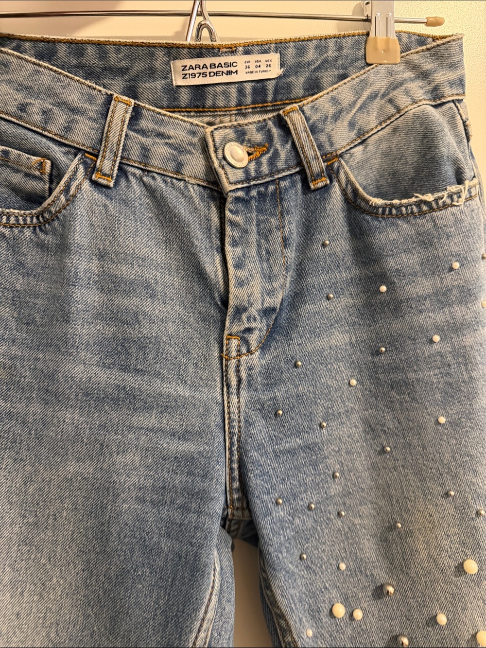 Zara Light Blue High Rise Jeans with Stud Detail